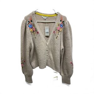 BODEN Beige Cardigan with Embroidered and beaded Floral Design ❤️💐🌺